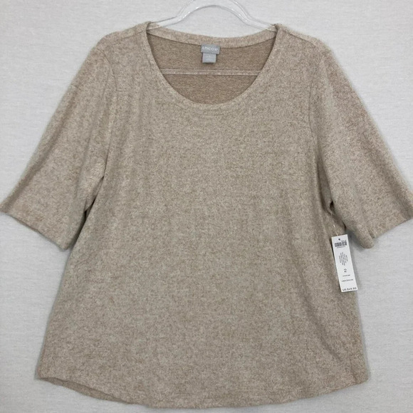 New Chico's Oat Meal Fuzzy Soft Knit Crew Neck Stretch Pullover Top Large/2 - Picture 1 of 10